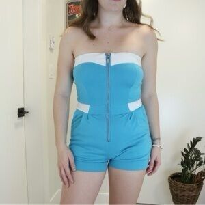 Apple Bottoms Blue and White Strapless Romper